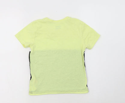 Back view of Primark boys’ yellow colourblock polyester basic t-shirt, size 5-6, years crew neck