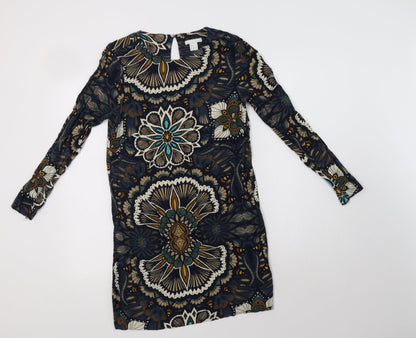 H&M Womens Multicoloured Floral Viscose Shift  Size 6  Round Neck Button