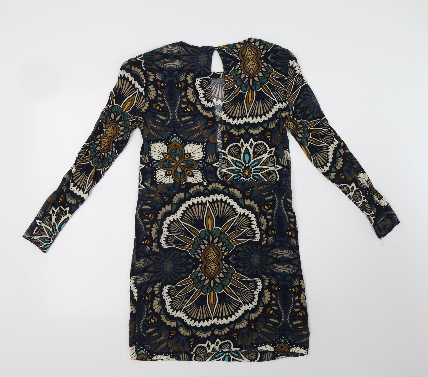 H&M Womens Multicoloured Floral Viscose Shift  Size 6  Round Neck Button