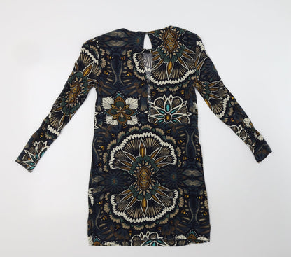 H&M Womens Multicoloured Floral Viscose Shift  Size 6  Round Neck Button