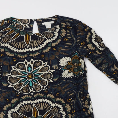 H&M Womens Multicoloured Floral Viscose Shift  Size 6  Round Neck Button