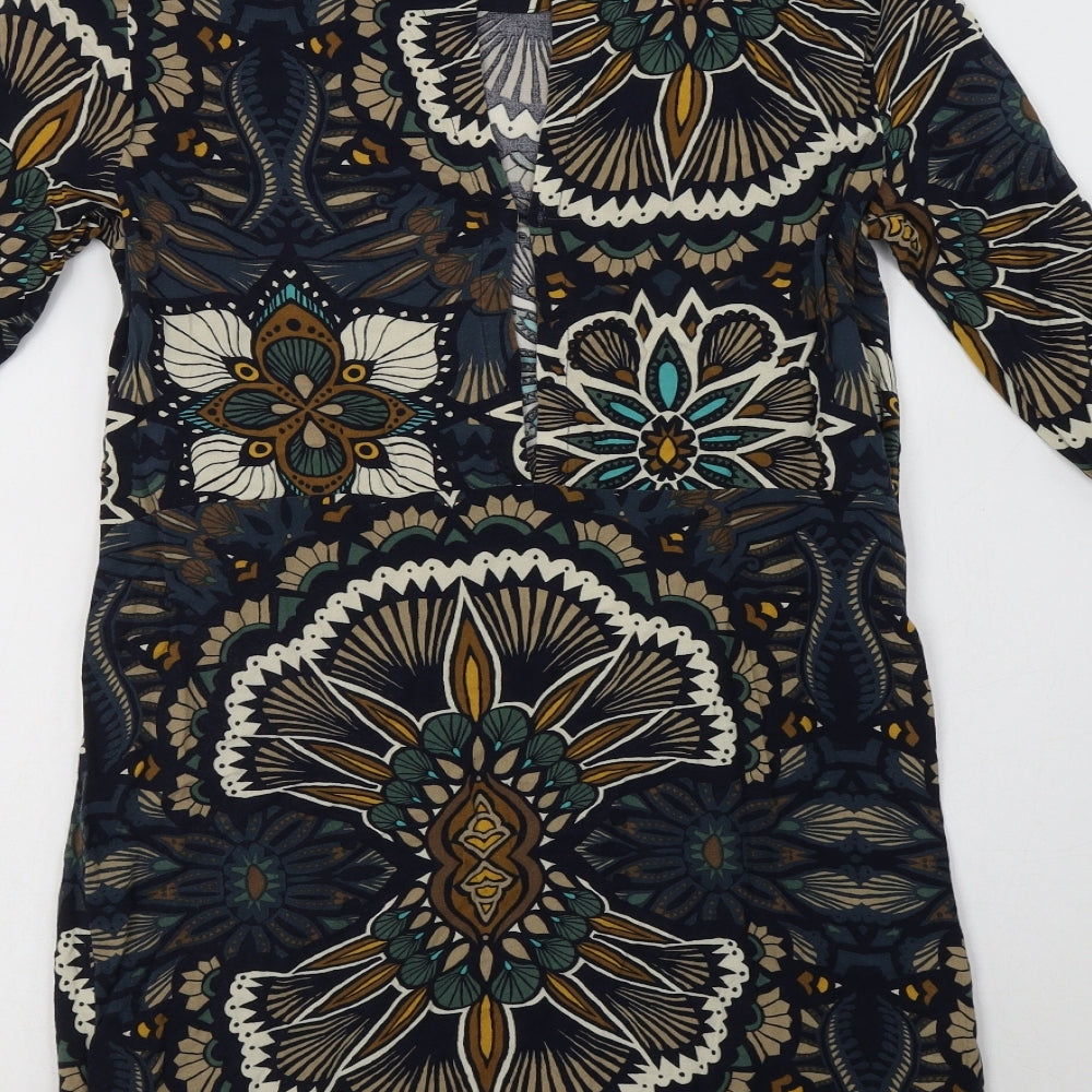 H&M Womens Multicoloured Floral Viscose Shift  Size 6  Round Neck Button