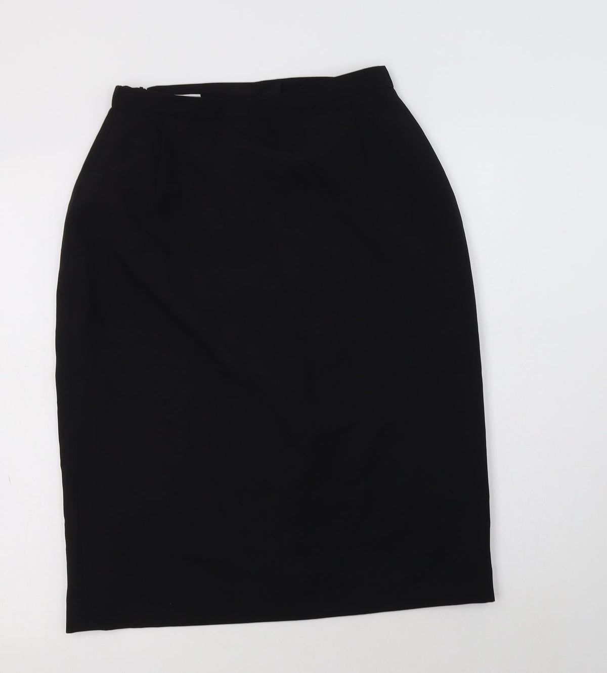 Additional front view of CONTEXT women’s black polyester straight & pencil skirt, size UK 12, button