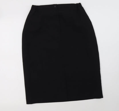 Back view of CONTEXT women’s black polyester straight & pencil skirt, size UK 12, button