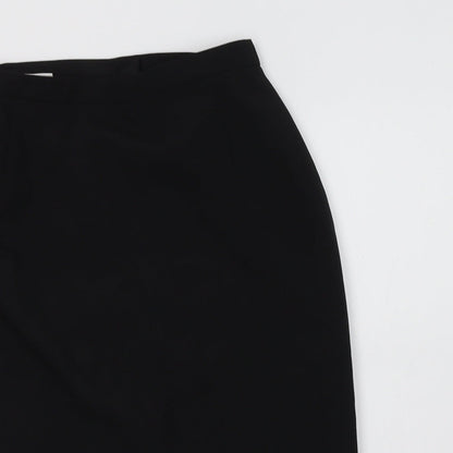 Close-up detail of CONTEXT women’s black polyester straight & pencil skirt, size UK 12, button