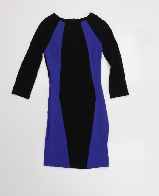 New Look Womens Black Colourblock Viscose Bodycon  Size 6  Round Neck Zip