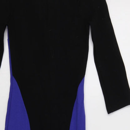 New Look Womens Black Colourblock Viscose Bodycon  Size 6  Round Neck Zip
