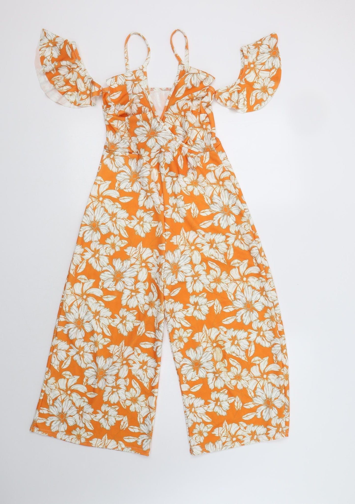 In the Style Womens Orange Floral Polyester Jumpsuit One-Piece Size 6 L21 in