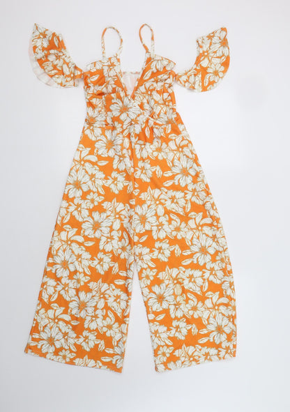 In the Style Womens Orange Floral Polyester Jumpsuit One-Piece Size 6 L21 in