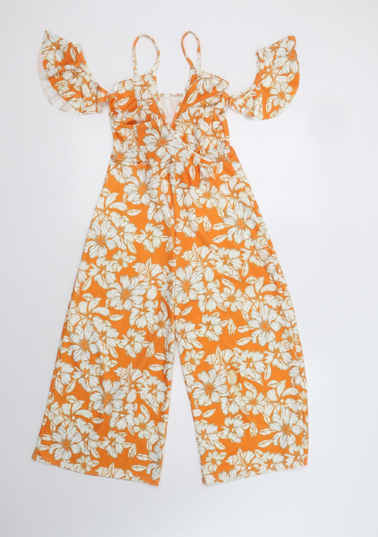 In the Style Womens Orange Floral Polyester Jumpsuit One-Piece Size 6 L21 in
