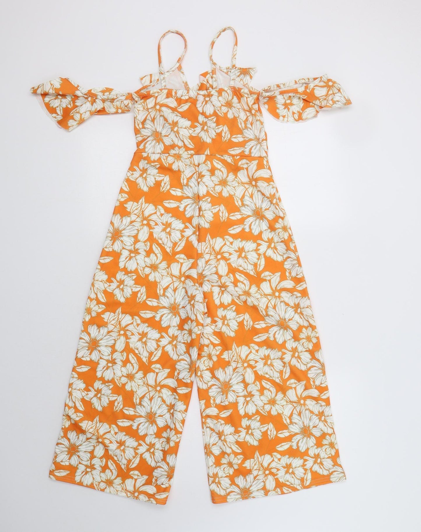 In the Style Womens Orange Floral Polyester Jumpsuit One-Piece Size 6 L21 in