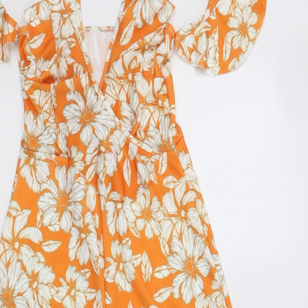 In the Style Womens Orange Floral Polyester Jumpsuit One-Piece Size 6 L21 in