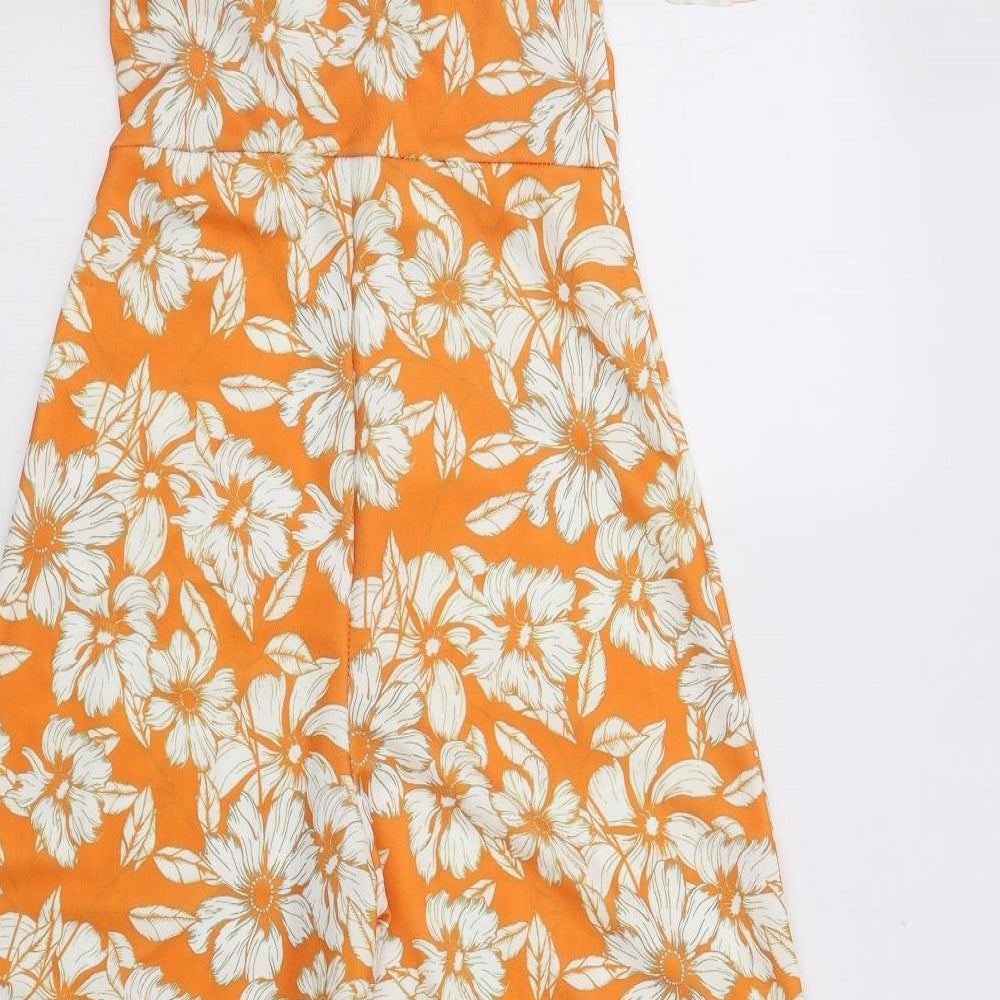 In the Style Womens Orange Floral Polyester Jumpsuit One-Piece Size 6 L21 in