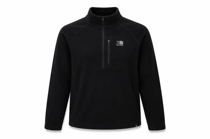 Front view of Karrim women’s black polyester henley hoodie, size L, zip