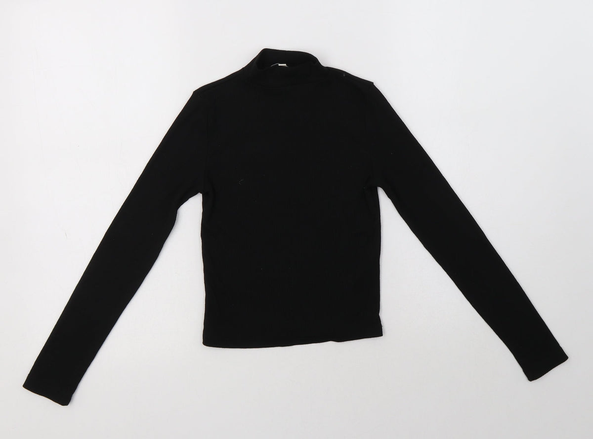 Additional front view of Miss E-Vie girls’ black polyester basic blouse, size 9-10, years mock neck