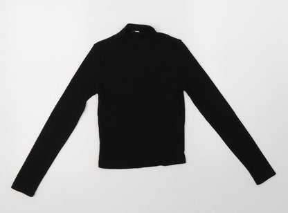 Additional front view of Miss E-Vie girls’ black polyester basic blouse, size 9-10, years mock neck
