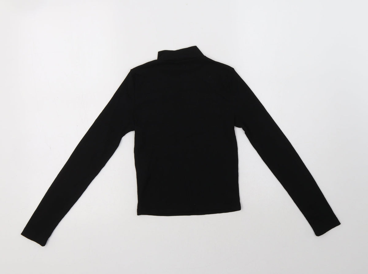 Back view of Miss E-Vie girls’ black polyester basic blouse, size 9-10, years mock neck