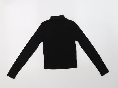 Back view of Miss E-Vie girls’ black polyester basic blouse, size 9-10, years mock neck
