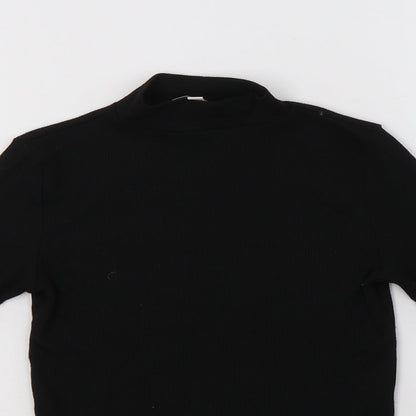 Close-up detail of Miss E-Vie girls’ black polyester basic blouse, size 9-10, years mock neck