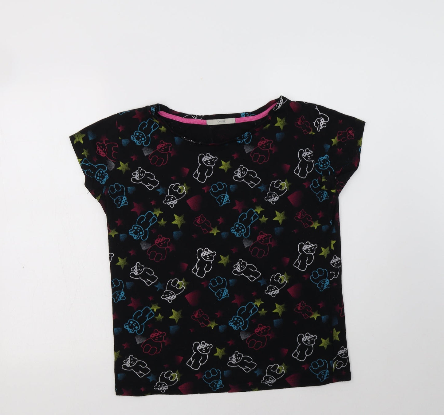 George Womens Black Geometric Polyester Basic Polo Size 12 Crew Neck - Teddy Bear Print