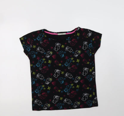 George Womens Black Geometric Polyester Basic Polo Size 12 Crew Neck - Teddy Bear Print