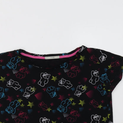 George Womens Black Geometric Polyester Basic Polo Size 12 Crew Neck - Teddy Bear Print