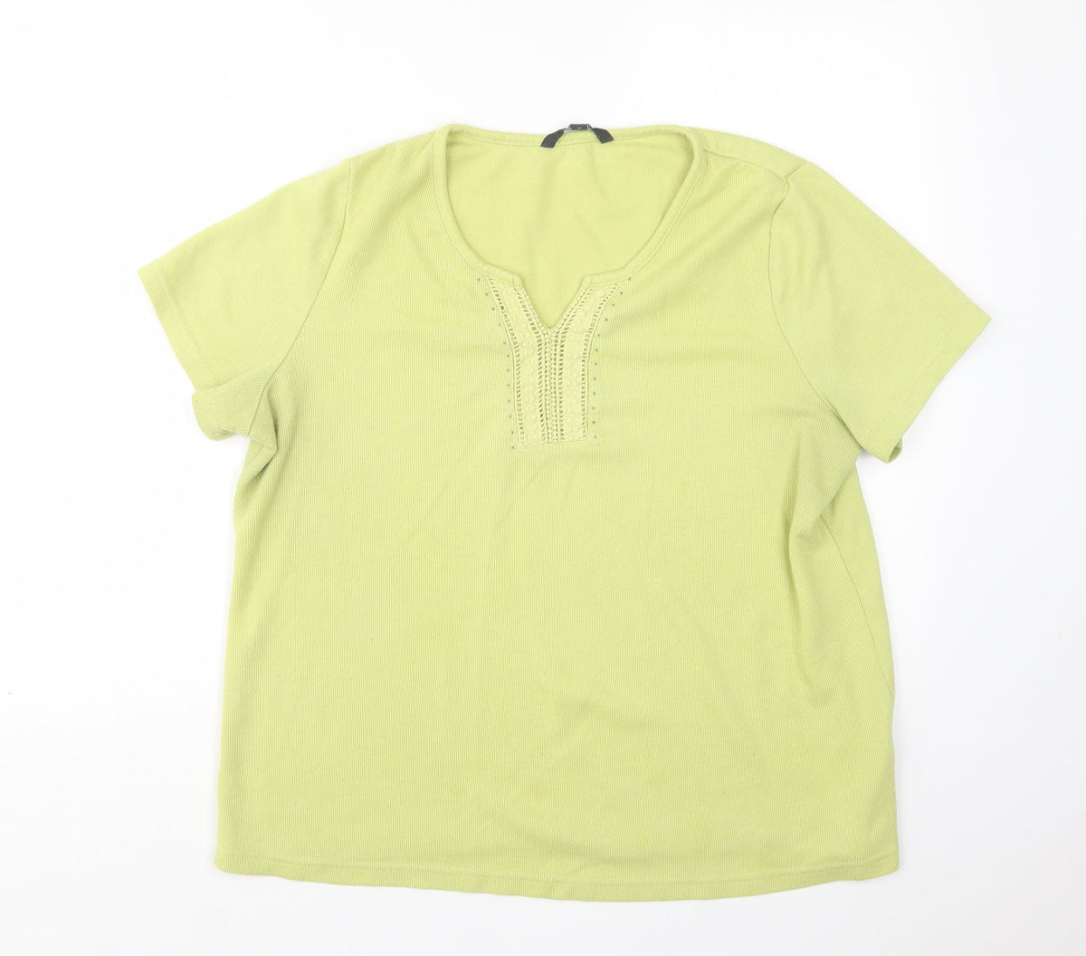 Additional front view of Love Tees women’s green v-neck polyester jumper, size UK 18