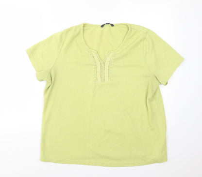 Additional front view of Love Tees women’s green v-neck polyester jumper, size UK 18