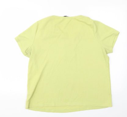 Back view of Love Tees women’s green v-neck polyester jumper, size UK 18