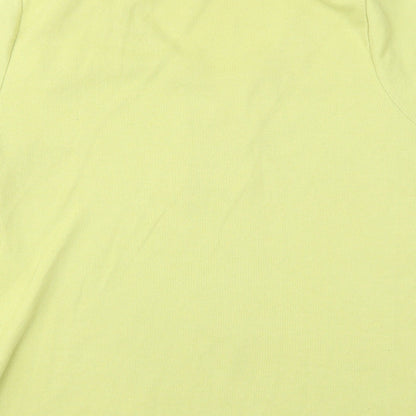 Brand and care label for Love Tees women’s green v-neck polyester jumper, size UK 18