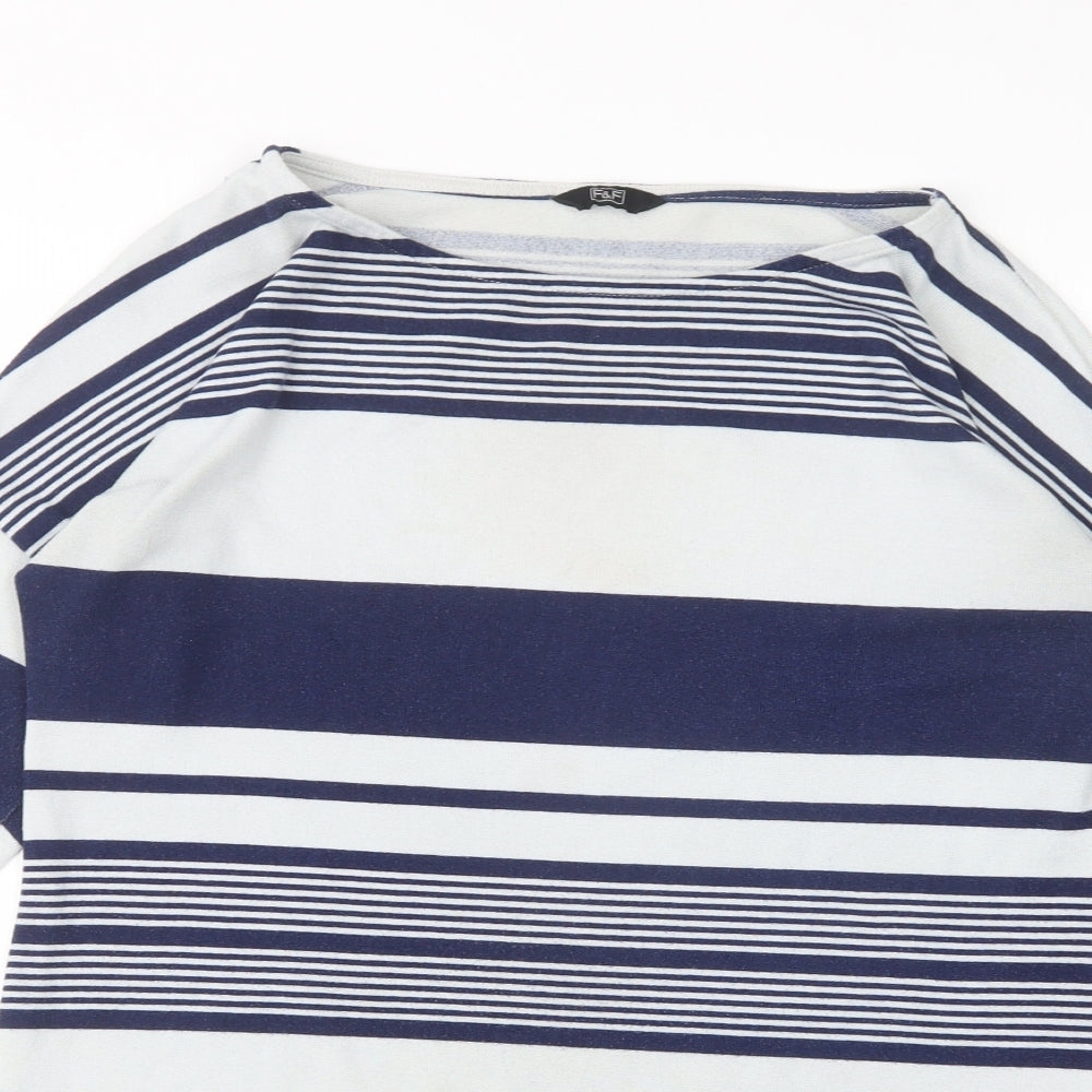 F&F Womens Multicoloured Round Neck Striped Polyester Pullover Jumper Size 14