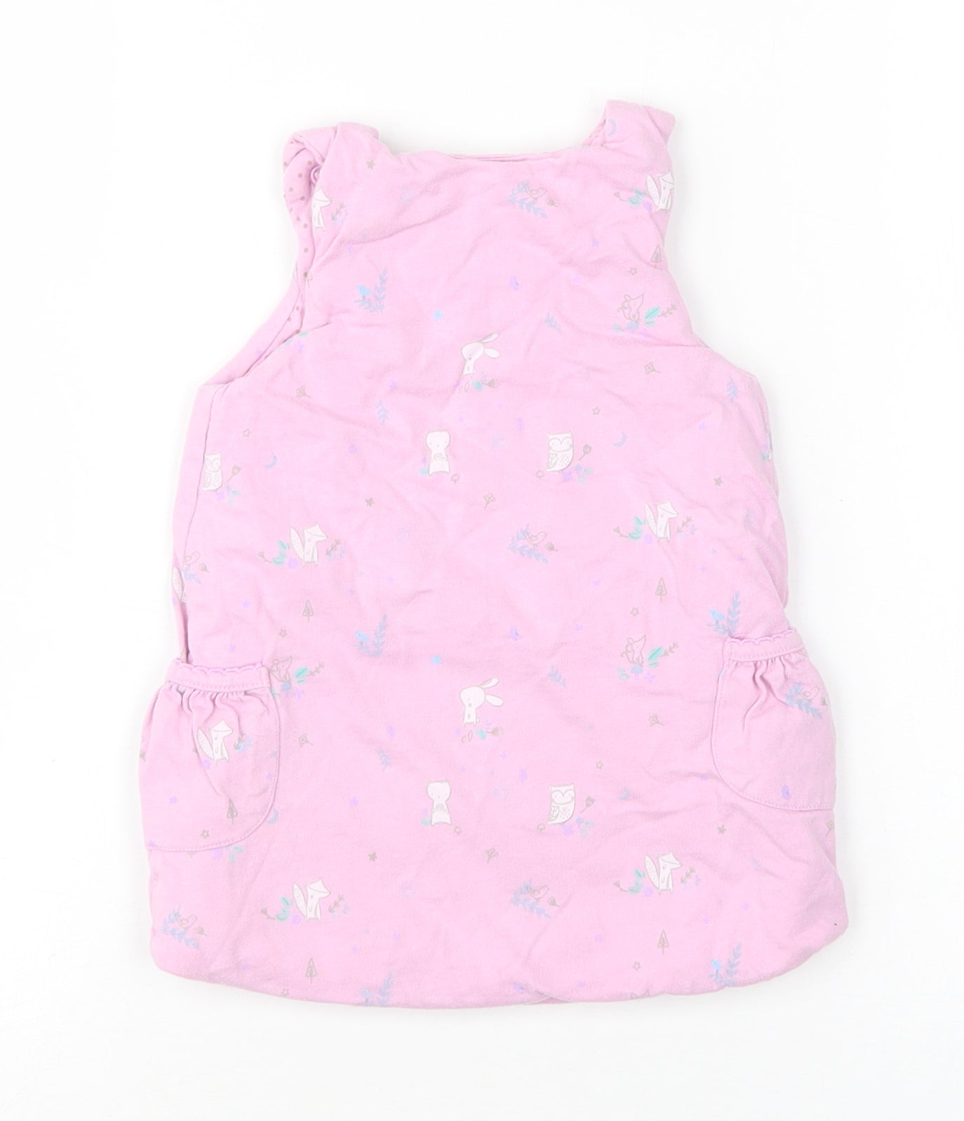 Mini Club Girls Pink Floral Cotton Jumper Dress  Size 3-6 Months  Round Neck