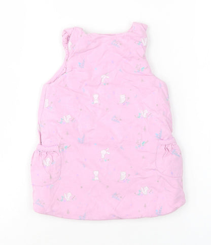 Mini Club Girls Pink Floral Cotton Jumper Dress  Size 3-6 Months  Round Neck