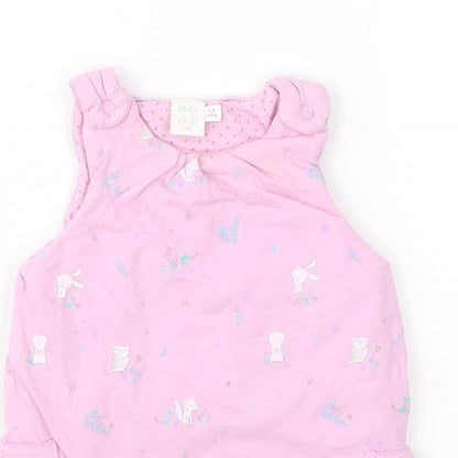 Mini Club Girls Pink Floral Cotton Jumper Dress  Size 3-6 Months  Round Neck