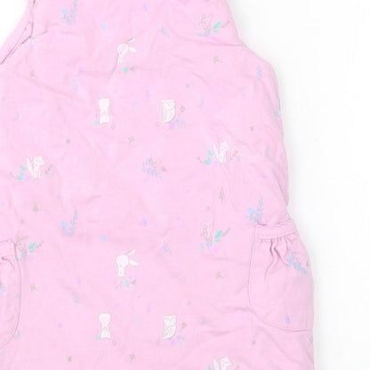 Mini Club Girls Pink Floral Cotton Jumper Dress  Size 3-6 Months  Round Neck