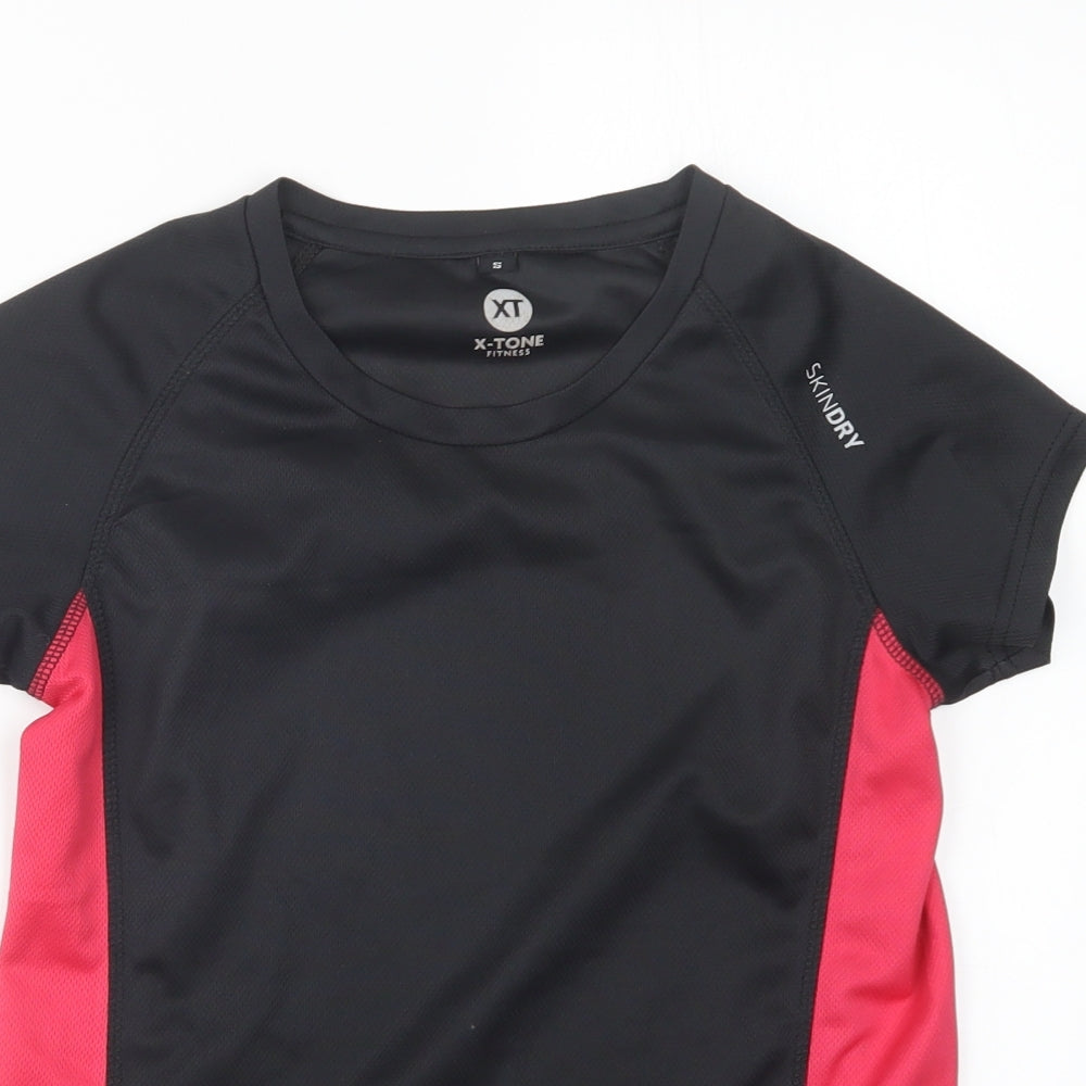 Close-up detail of X-Tone women’s multicoloured polyester basic t-shirt, size S, round neck