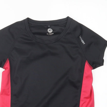 Close-up detail of X-Tone women’s multicoloured polyester basic t-shirt, size S, round neck