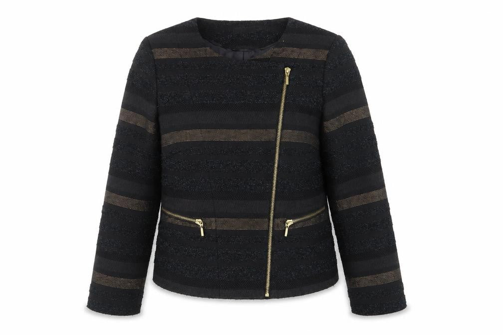 Front view of M&Co women’s multicoloured striped jacket, size UK 10