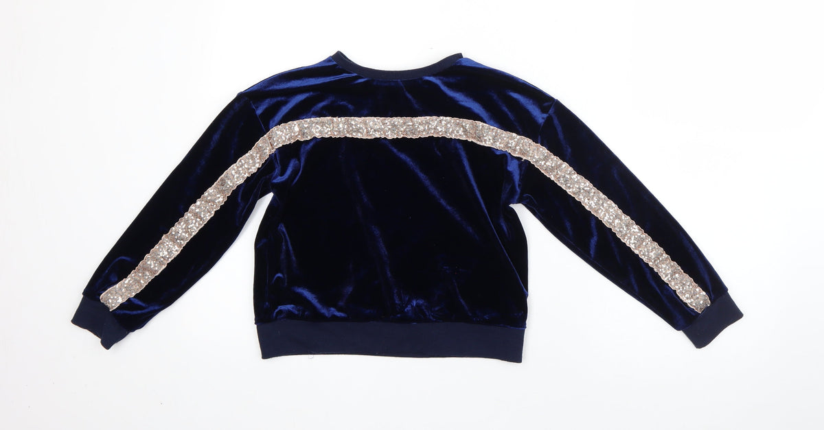 Additional front view of Very girls’ blue round neck polyester jumper, size 9, years