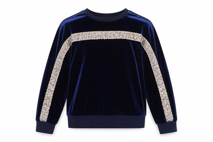 Front view of Very girls’ blue round neck polyester jumper, size 9, years