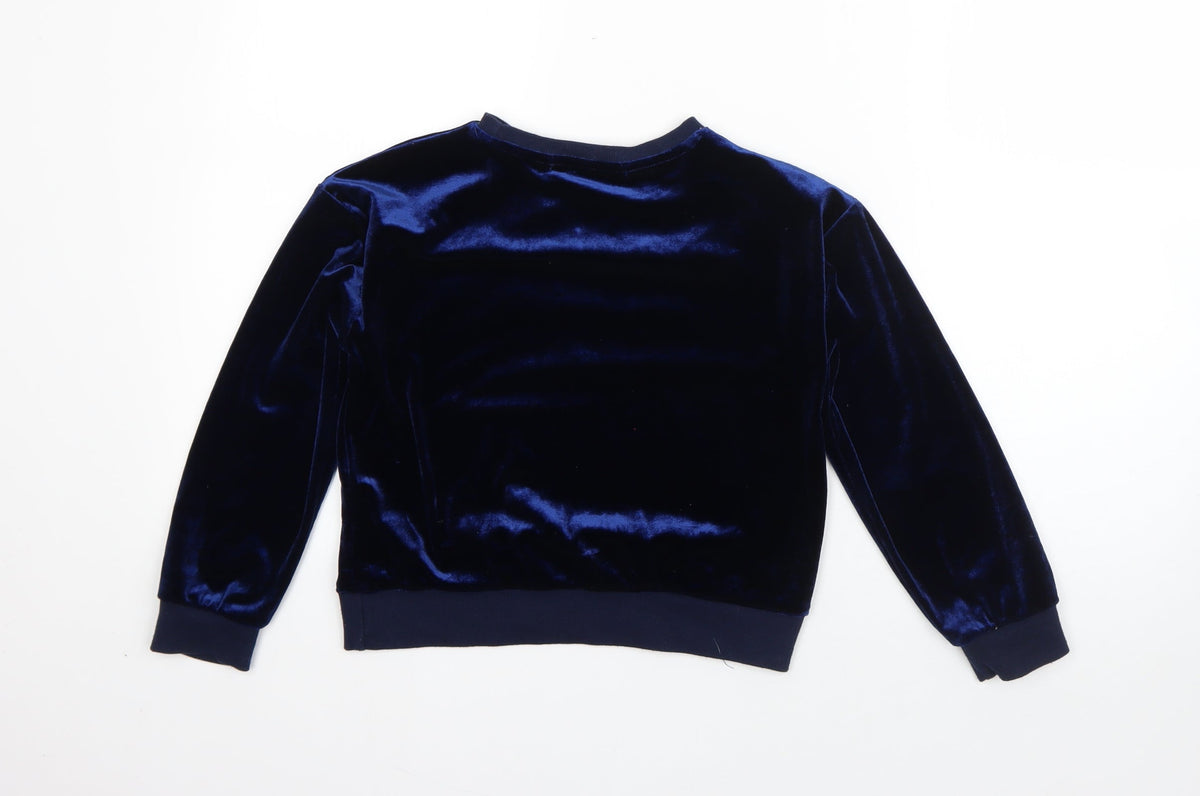 Back view of Very girls’ blue round neck polyester jumper, size 9, years