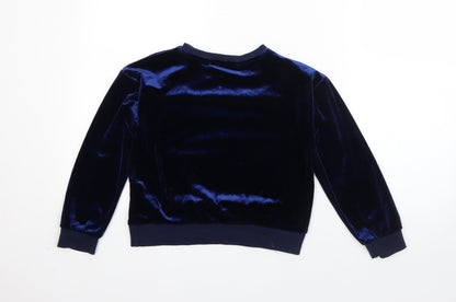 Back view of Very girls’ blue round neck polyester jumper, size 9, years