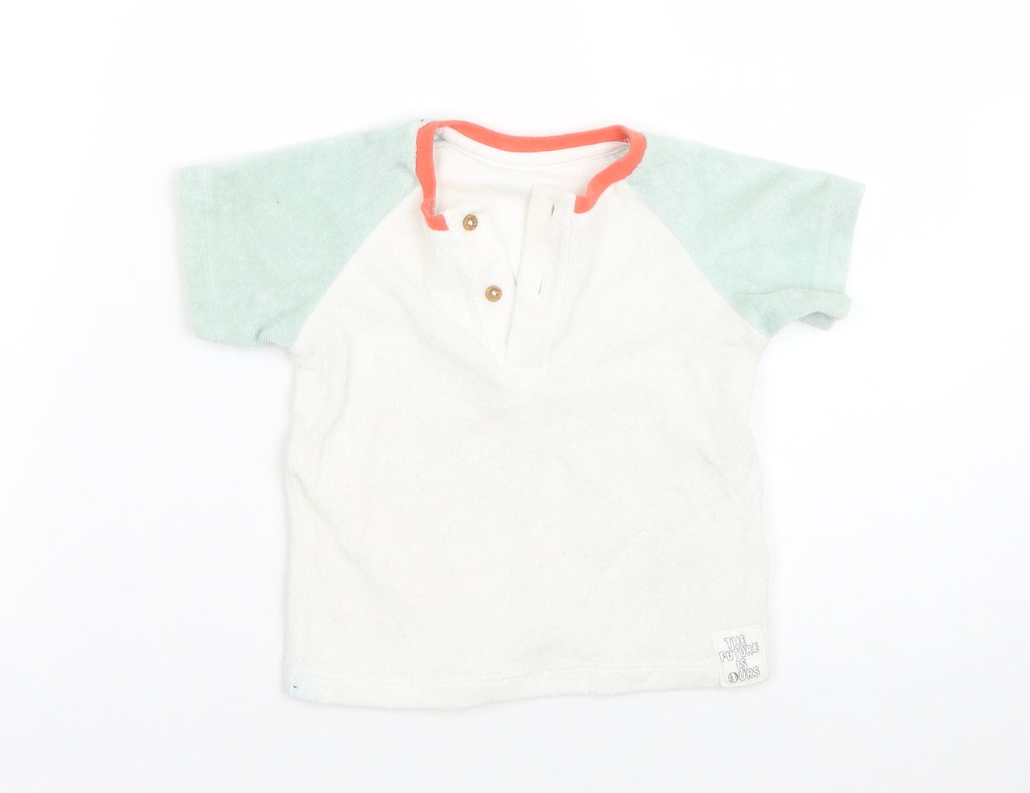 M&S Boys White  Cotton Basic T-Shirt Size 9-12 Months Round Neck