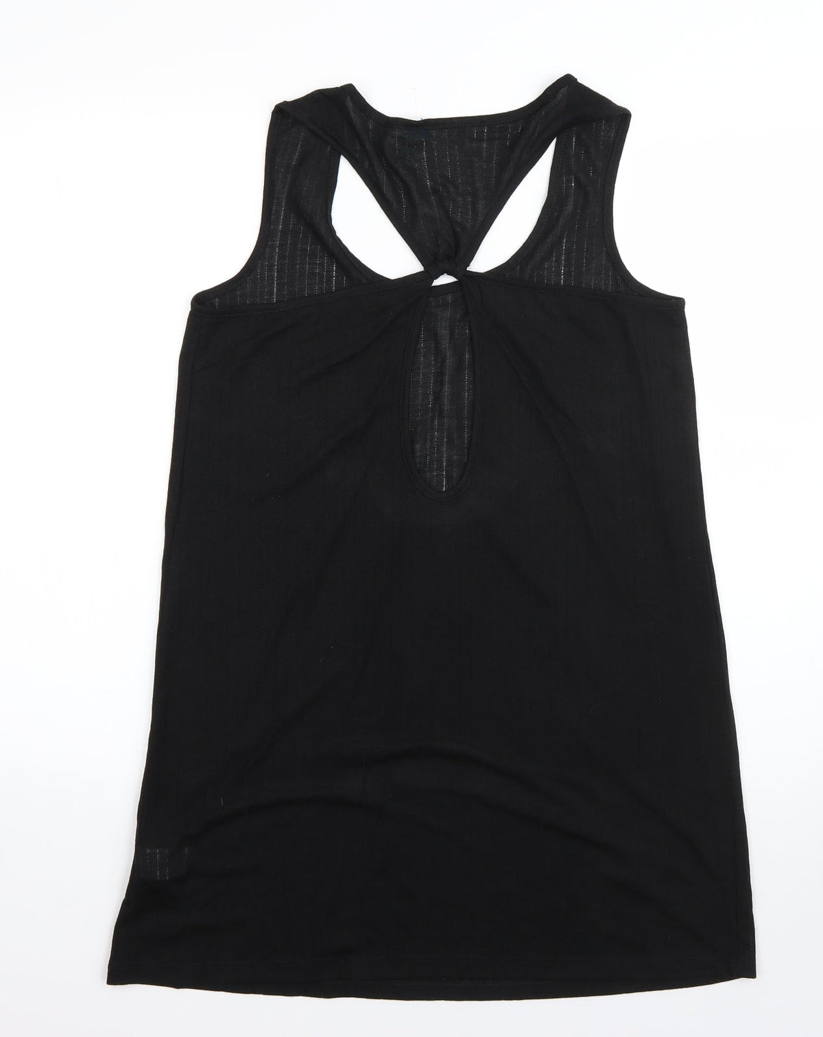 Back view of Holiday Shop women’s black polyester basic blouse, size S, round neck