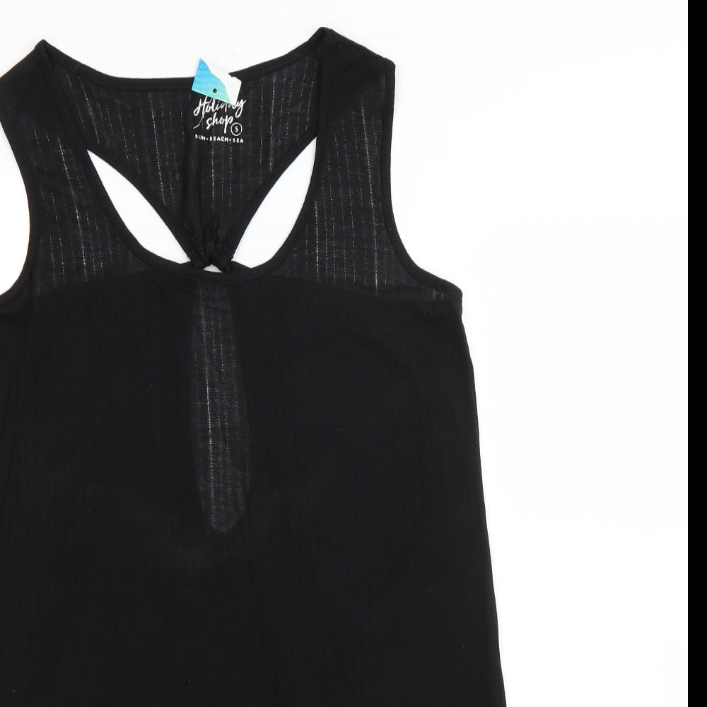 Close-up detail of Holiday Shop women’s black polyester basic blouse, size S, round neck