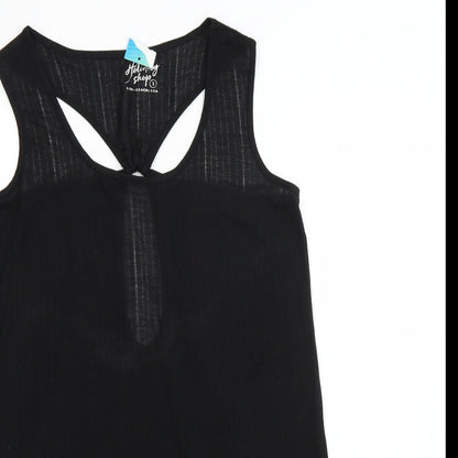 Close-up detail of Holiday Shop women’s black polyester basic blouse, size S, round neck