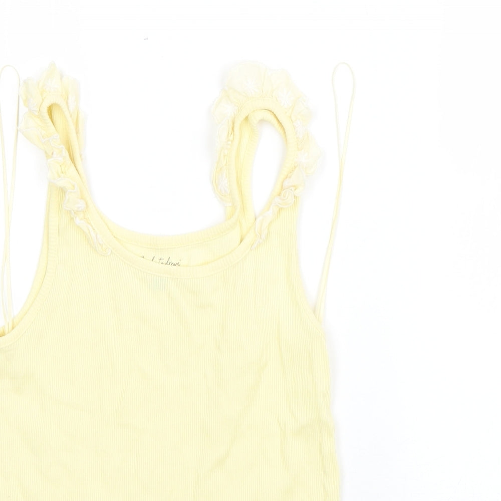 F&F Womens Yellow  Cotton Basic Tank Size 6 Round Neck