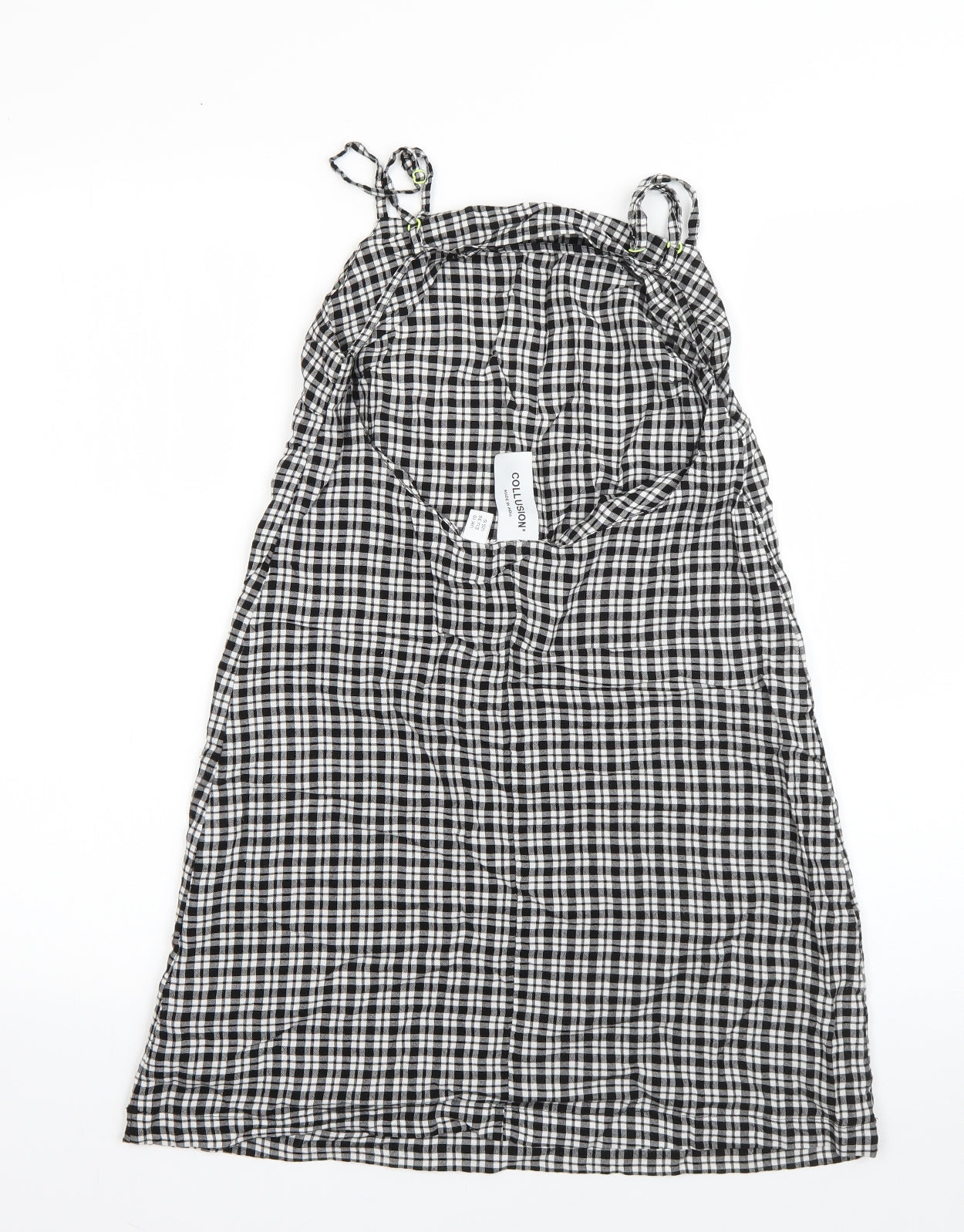 COLLUSION Womens Black Plaid Viscose A-Line  Size 10  Square Neck