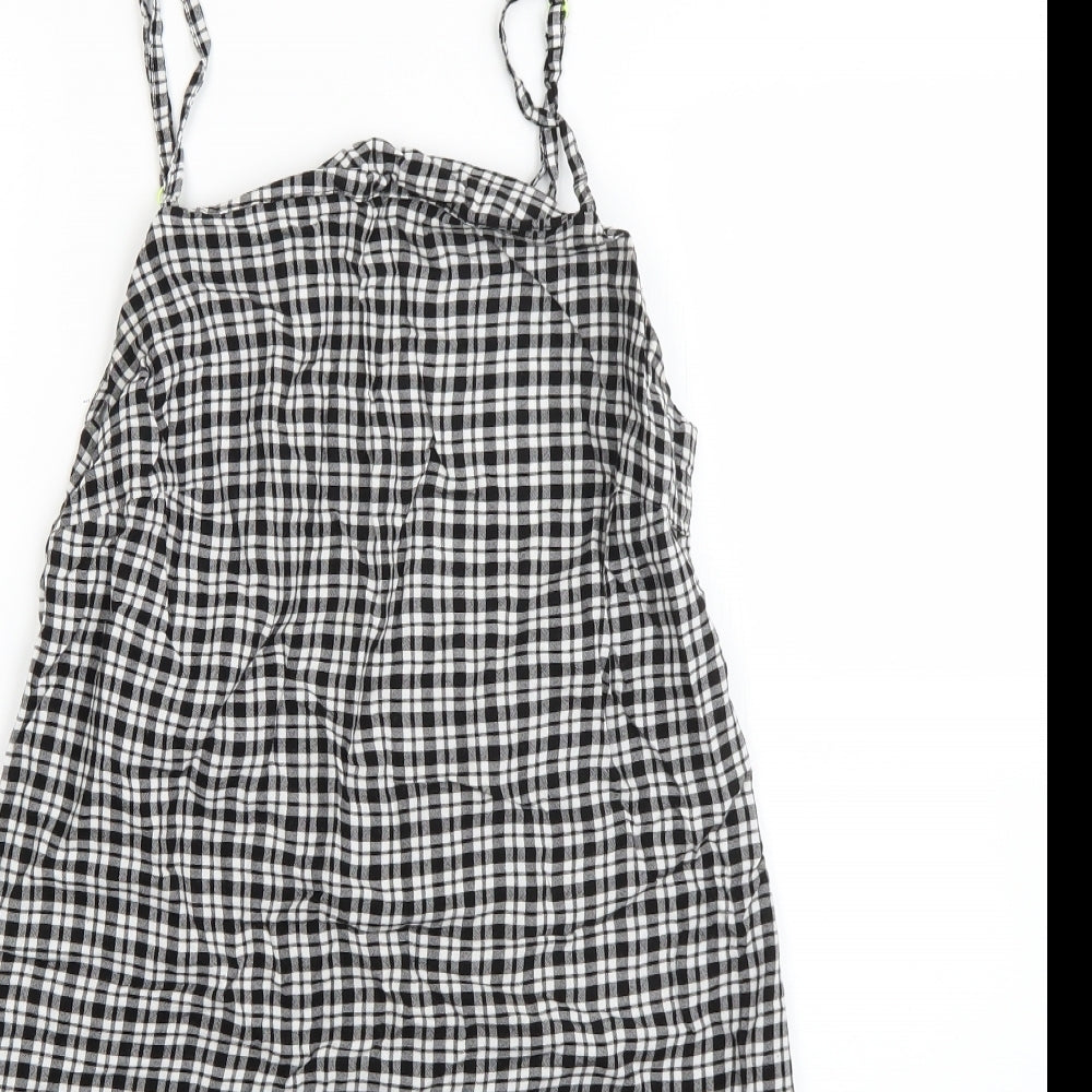 COLLUSION Womens Black Plaid Viscose A-Line  Size 10  Square Neck