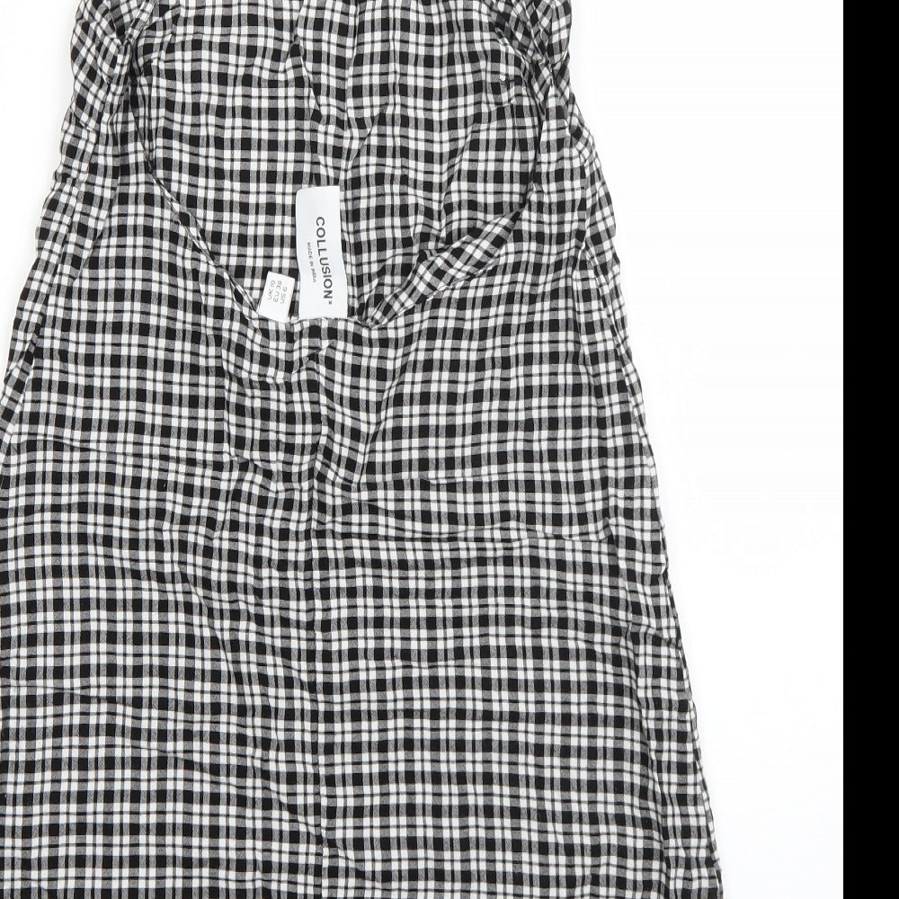 COLLUSION Womens Black Plaid Viscose A-Line  Size 10  Square Neck